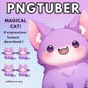 Vtuber Magical Cat Pngtuber Model | 4x Magical Purple Fairy Png Tuber | Reactive Discord Avatars | Vtuber model Chibi Giftuber