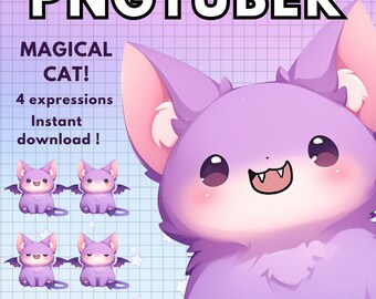 Vtuber Magical Cat Pngtuber Model | 4x Magical Purple Fairy Png Tuber | Reactive Discord Avatars | Vtuber model Chibi Giftuber