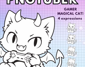 Manga Cat Pngtuber Model Gamer !  Pre-made Vtuber model / Animal Png Tuber for Twitch & Youtube / Magical Furry V-Tuber reactive image