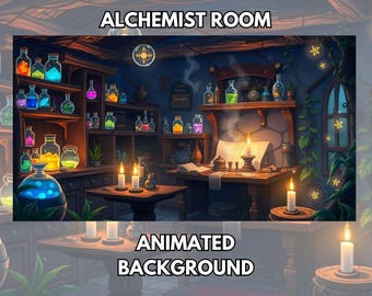 Anime Alchemist Room Animated Background Loop | Magical Potion Lab VTuber Background | Twitch Stream Overlay, YouTube, Cozy Fantasy Room
