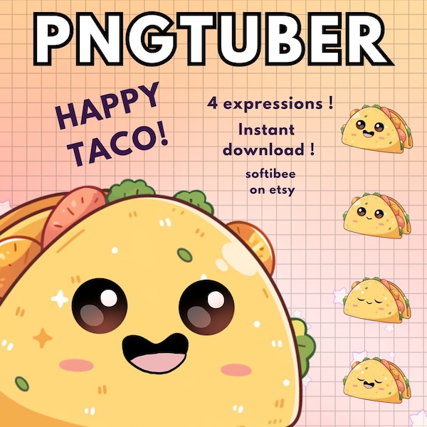 pngtuber taco ! 4x taco vtuber model for twitch streamers | png tuber chibi food |  Discord Youtube Tiktok - ready to use