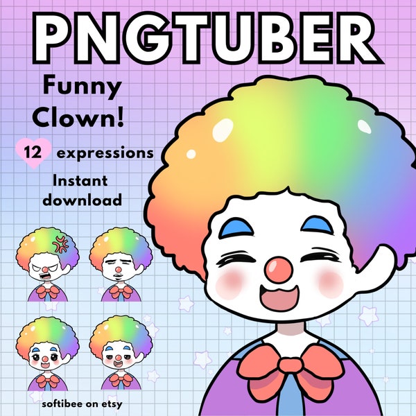 clown pngtuber ! 12X png tuber kawaii chibi voice reactive vtuber avatars for twitch game streamers | Veadotube | Discord | Twitch