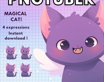 Fairy Pngtuber cat | 4x Chibi Cat Vtuber model Pack | Furry PNG Model for Twitch , YouTube & Streaming | Dark Fantasy Halloween Overlay