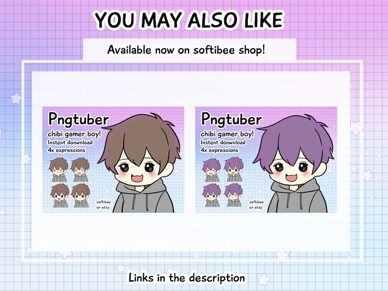 pngtuber boy with black hair, 4x desings ready to use, pngtuber male chibi kawaii anime avatars for twitch streamer, discord tiktok , youtube and veadotube
- digital download.