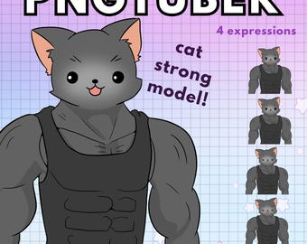 Modello maschile di gatto Pngtuber! x4 Avatar di Gym Bro / Modello maschile di gatto nero Vtuber Giftuber / Divertente animale v-Tuber Png Tuber per streaming Twitch