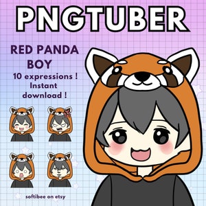 Vtuber Red Panda Boy Pngtuber Modelo para Twitch / 10x Png Tuber Reactive Discord avatares / Vtube V-tuber Chibi Giftuber - listo para usar