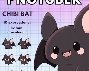 Bat Pngtuber ! x10 V-tuber Premade Png Tuber | Black Chibi Vtuber Animal model | Halloween |  Veadotube | Discord | Twitch Voice Reactive