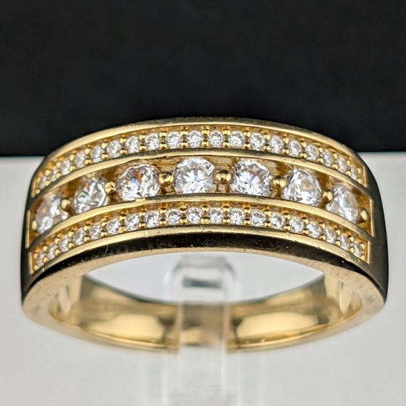 Toller Statement Ring 925 Silber Sterling ca. Gr. 66 / 67 vergoldet mit Zirkonia. Goldfarben, mit klaren Steinen. View 4