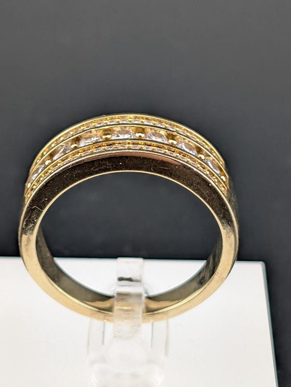 Toller Statement Ring 925 Silber Sterling ca. Gr. 66 / 67 vergoldet mit Zirkonia. Goldfarben, mit klaren Steinen. View 5