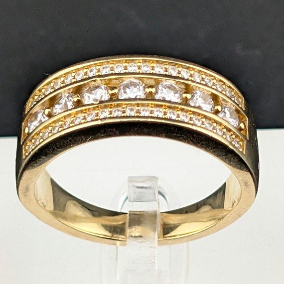 Toller Statement Ring 925 Silber Sterling ca. Gr. 66 / 67 vergoldet mit Zirkonia. Goldfarben, mit klaren Steinen.