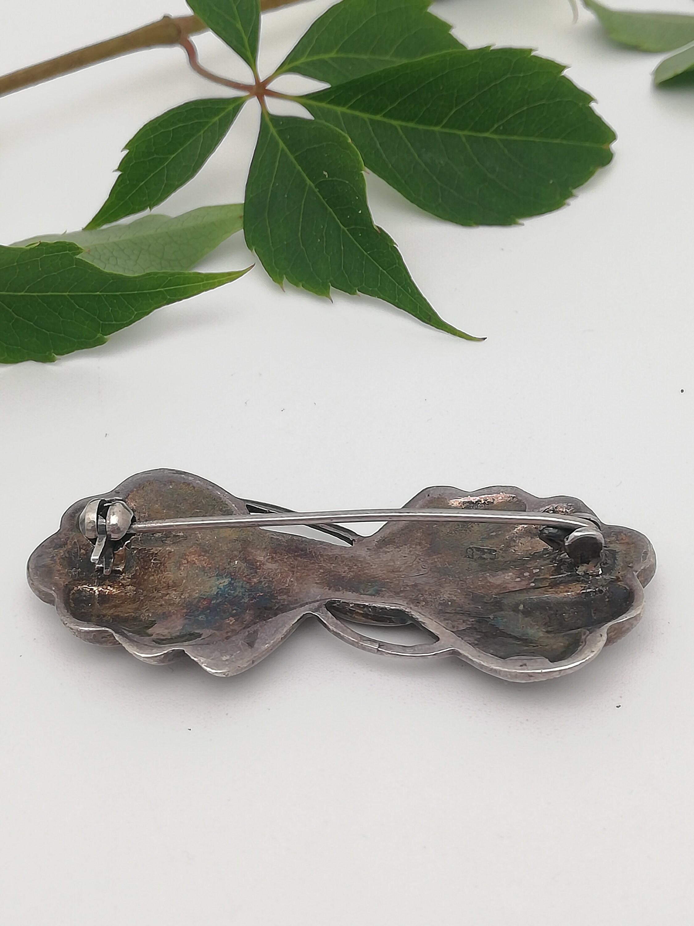 Broche Ancienne En Argent Massif Pierres Marcassite Et Onyx - XIXème - Véritable 925