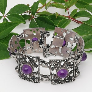 Bracelet 925 silver amethyst vintage design floral