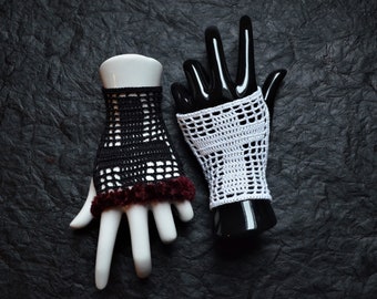 Gants sans doigts chauffe-bras gothiques, gants en maille crochetée