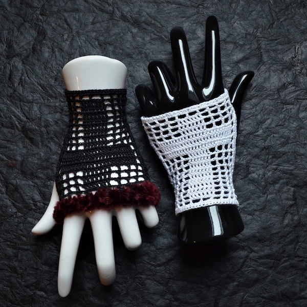 Fingerlose Handschuhe Armstulpen Gothic, Netzhandschuhe gehäkelt