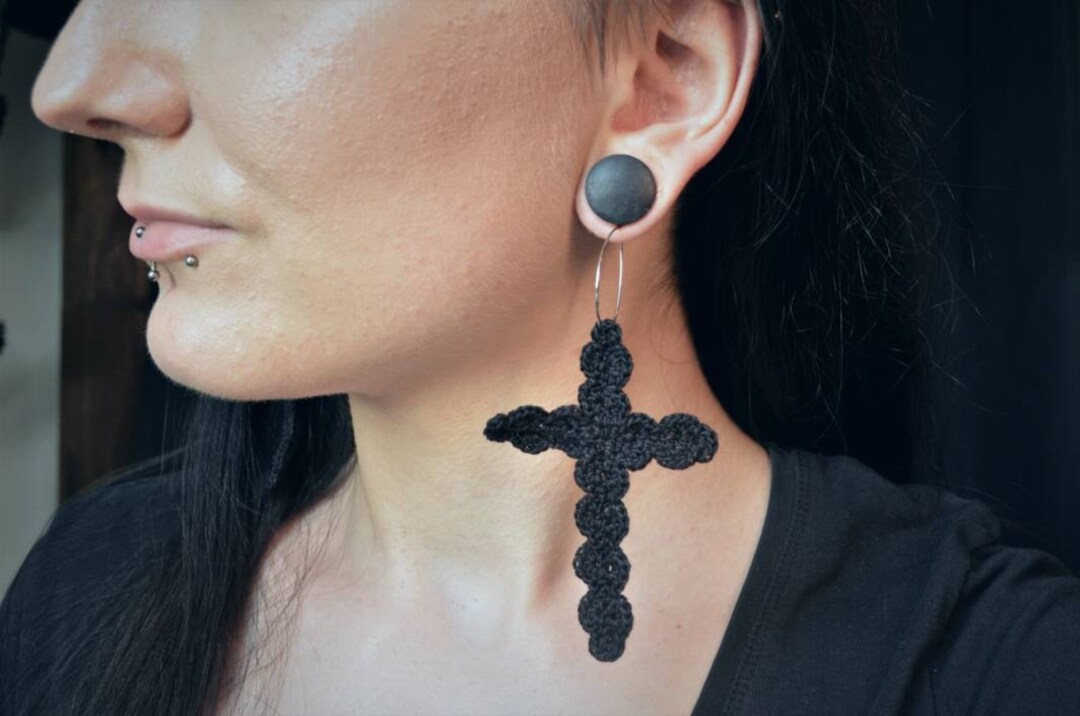 Boucles D'Oreilles Gothiques Croix - 2 Paires Argent & Noir - Style Punk Rock Vintage Pour Femmes