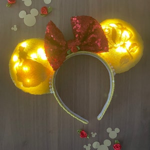 Belle Mouse ears, Beauty and the Beast Mouse ears, Glow ears, Custom Handmade Disney Inspired Mickey Ears, Lynnie Loves Designs
