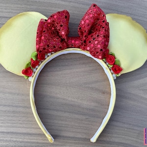 Custom Handmade Disney Inspired Mickey Ears - Belle, Beauty & The Beast, Belle mouse ears, Beauty and the Beast mouse ears, Mickey ears