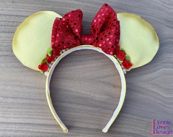 Custom Handmade Disney Inspired Mickey Ears - Belle, Beauty & The Beast, Belle mouse ears, Beauty and the Beast mouse ears, Mickey ears