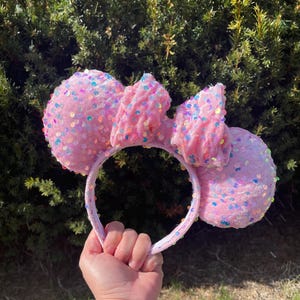Pink Sequin Mouse Ears, Chunky Sequin Ears, Flip sequin ears, Custom Handmade Disney inspired mouse ears