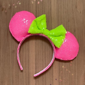 Neon Pink Mouse Ears, Custom Handmade Disney Inspired Mickey Ears, Hot Pink Mouse Ears, Fluorescent mouse ears