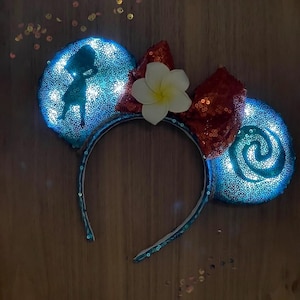 Moana Mouse Ears I, Hawaiian Flower Mouse Ears, Custom Handmade Disney Inspired Mickey Ears, Te Fiti inspired mouse ears
