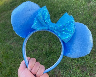 Blue Velvet Mouse Ears,  Custom handmade Disney inspired Ears, Lynnie Loves Designs
