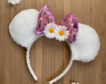 Daisy Duck mouse Ears, Daisy Mouse ears, White Sequin Mouse Ears, Duck Mouse ears, Custom Handmade Disney Inspired Mickey Ears
