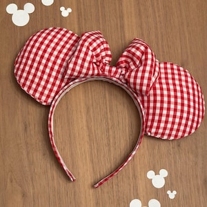 Red and White Gingham Mouse ears, Gingham Ears, Custom Handmade Disney Inspired Mickey ears