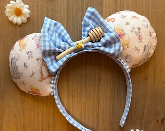 Winnie-the-Pooh Mouse ears, Pooh inspired Mouse ears, 100 acre woods headband, custom handmade Disney inspired Mickey ears