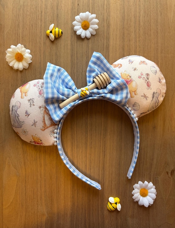 Winnie-the-Pooh Mouse ears, Pooh inspired Mouse ears, 100 acre woods headband, custom handmade Disney inspired Mickey ears