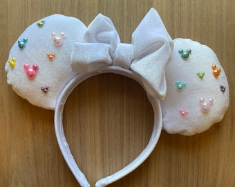 Rainbow Pearl mouse Ears, Pearl Mouse ears, Velvet Mouse Ears, White Velvet Mouse Ears, Custom Handmade Disney Inspired Mickey Ears