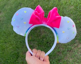 Custom Handmade Disney Inspired Mickey ears, rainbow Mickey ears, rainbow gem mouse ears
