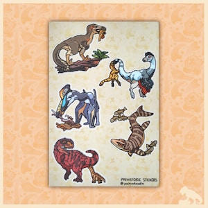 Dinosaur Die Cut Vinyl Sticker Sheet - 6&quot; by 4&quot; - 5 Stickers Total