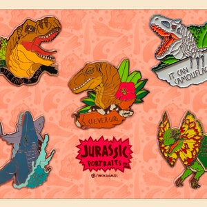 Jurassic Portraits 2" Dino Hard Enamel Pin - Lapel Pin Gift