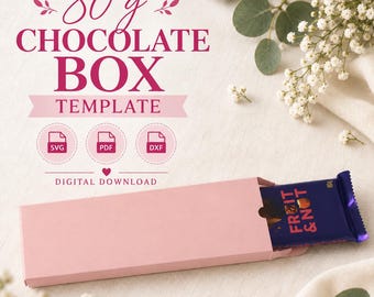 Plantilla para caja de envoltorio de chocolate de 80 g, caja de regalo para imprimir y cortar con Canva