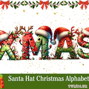 Christmas Alphabet Santa Hat PNG: Tumbler Ornament Design (Digital Download)