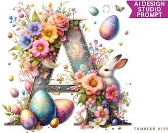 Easter Bunny Alphabet PNG Bundle: Floral Tumbler & Mug Designs (Digital Download)