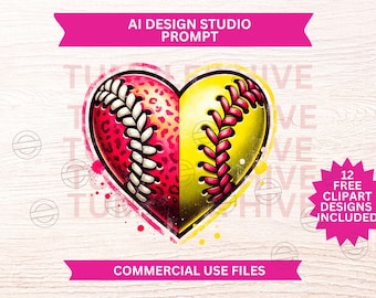 Split Baseball Softball Heart PNG: Mom Sublimation Design (Digital Download)