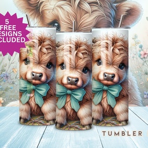 Floral Highland Cow Tumbler Wrap, 20 oz Skinny Sublimation Tumbler Design,Cute Print Sublimation Design Png, Funny Cow Tumbler Png Downloads