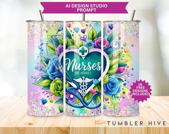 Floral Stethoscope Nurse Tumbler Wrap: 20oz Skinny Sublimation Design (Digital Download)