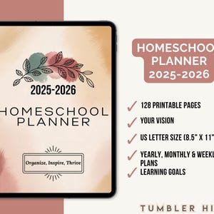 2025-2026 Homeschool Planner Printable | 128-Page Boho Style Homeschool Organizer | Weekly, Monthly & Curriculum Planning PDF