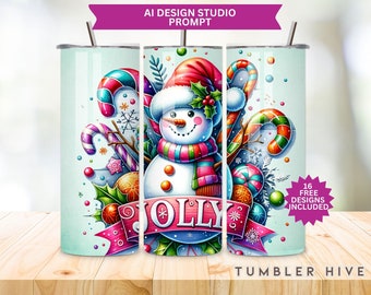 Christmas Candy Cane Tumbler Wrap: Jolly Santa 20oz Skinny Design (PNG Digital Download)