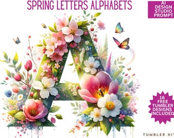 Spring Floral Alphabet PNG: Spring Wedding Tumbler Design (Digital Download)