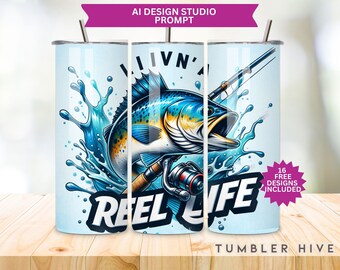 Fishing Tumbler Wrap: Reel Life Design (PNG Digital Download)