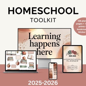 2025-26 Boho Homeschool Fullständigt paket, Kalender, Väggtryck, Bokmärken, Klistermärken (PDF-nedladdning)