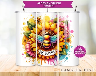 Honey Bee Sunflower 20oz Tumbler Wrap Design (PNG Digital Download)