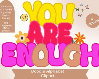 Doodle Alphabet PNG Bundle: Groovy Font Clipart, Teacher Sublimation (Digital Download)