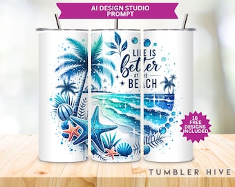 Beach Sunset Tumbler Wrap: 20 oz Skinny Sublimation Design (PNG Digital Download)