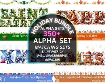 Holiday Alphabet Letters Mega Bundle: PNG Clipart, Sublimation Alpha Sets (Digital Download)