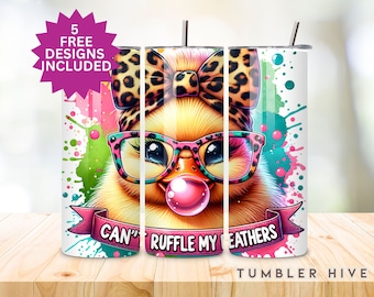 Duckling Tumbler Wrap, Leopard Bow, Chick Design (Digital Download)
